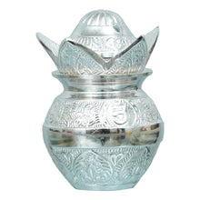 Silver-Finish Puja Kalash with Lotus Lid in Red Velvet Gift Box