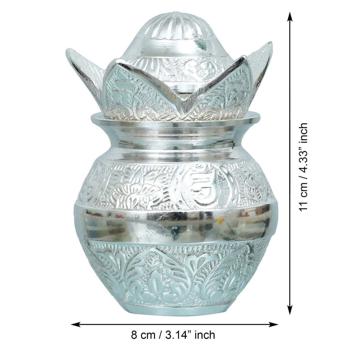 Silver-Finish Puja Kalash with Lotus Lid in Red Velvet Gift Box