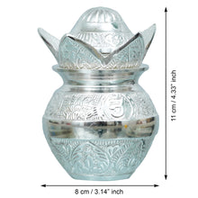 Silver-Finish Puja Kalash with Lotus Lid in Red Velvet Gift Box