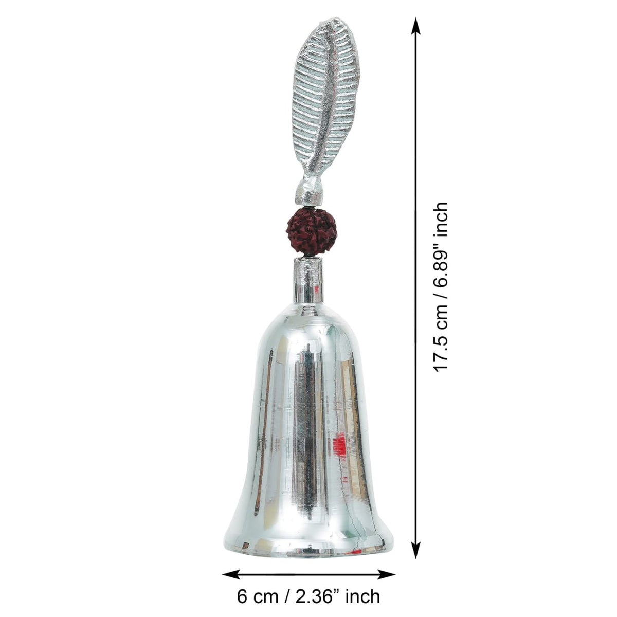 Silver-Finish Temple Bell with Peacock Feather in Red Velvet Gift Box