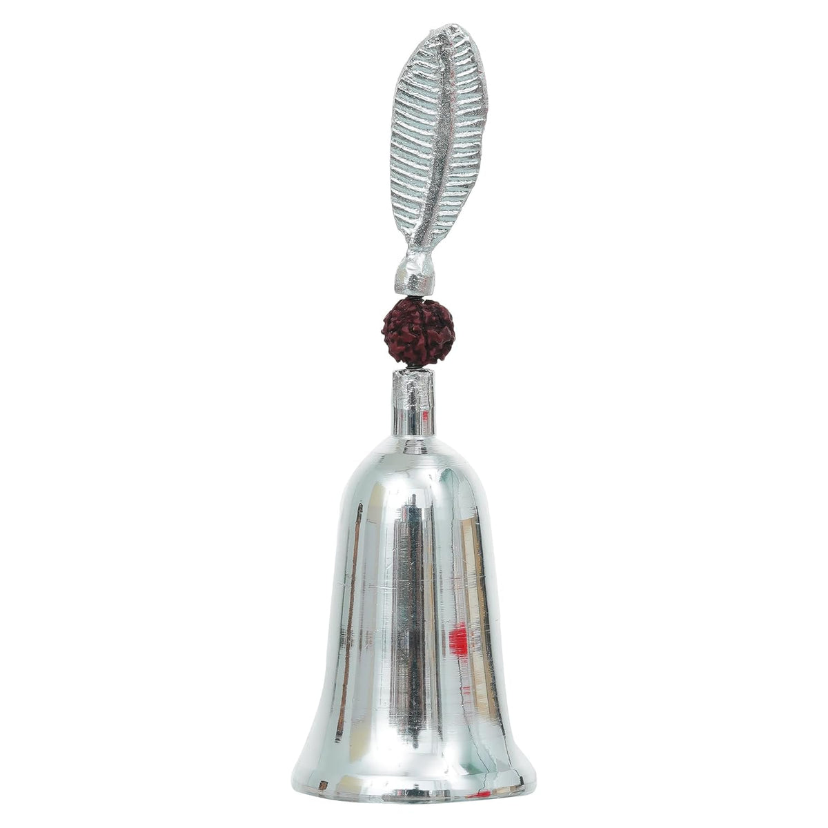 Silver-Finish Temple Bell with Peacock Feather in Red Velvet Gift Box