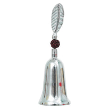 Silver-Finish Temple Bell with Peacock Feather in Red Velvet Gift Box