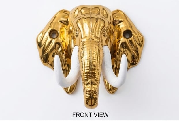 Golden Elephant Head Wall-Mounted Key Holder – Decorative Trunk Hook Organiser
