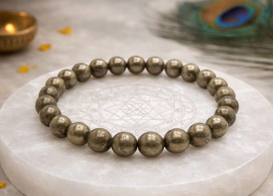 Natural Pyrite Crystal Bracelet – Fool’s Gold Gemstone Beads | Prosperity & Confidence