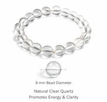 Natural Clear Quartz Crystal Bracelet – 8mm Beads | Energy & Clarity Healing Gemstone
