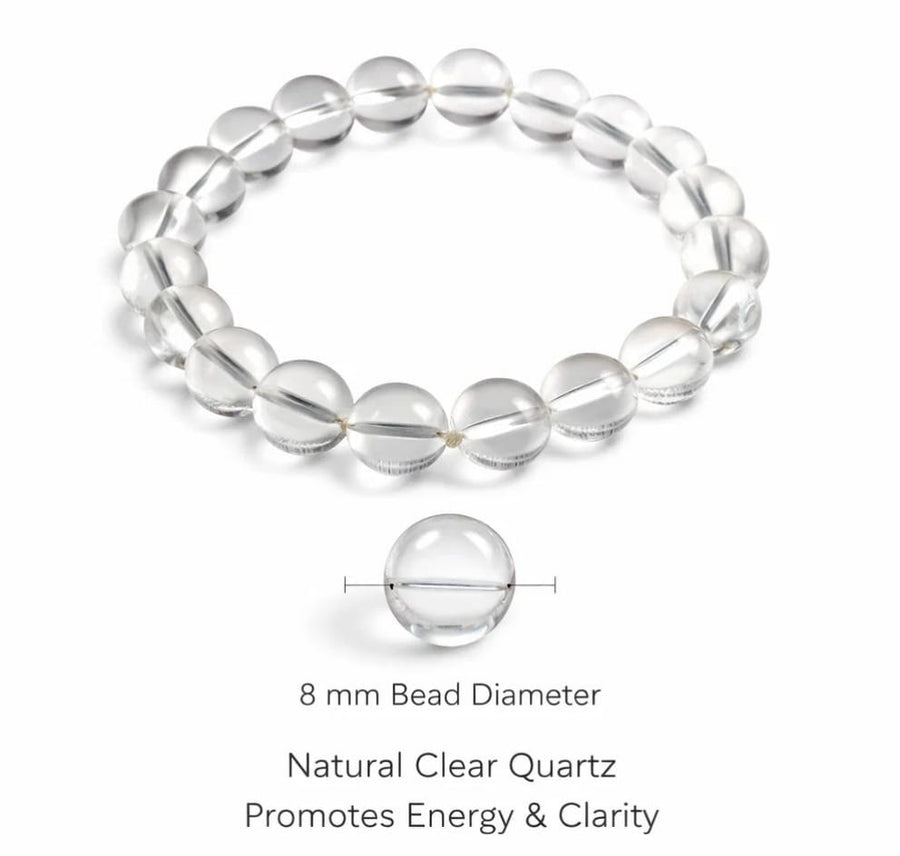 Natural Clear Quartz Crystal Bracelet – 8mm Beads | Energy & Clarity Healing Gemstone