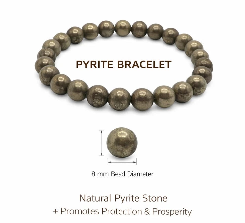 Natural Pyrite Crystal Bracelet – Fool’s Gold Gemstone Beads | Prosperity & Confidence