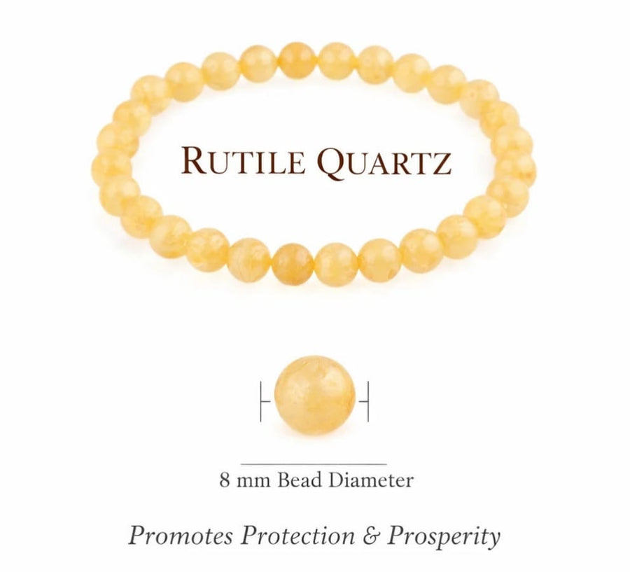 Natural Rutile Quartz Crystal Bracelet – 8mm Beads | Protection & Prosperity Gemstone
