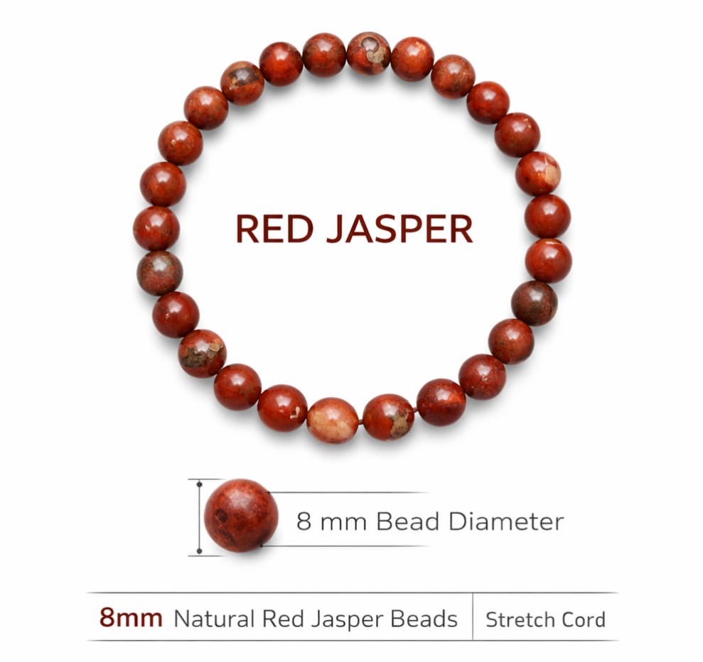 Natural Red Jasper Crystal Bracelet – 8mm Beads | Grounding, Strength & Vitality Gemstone