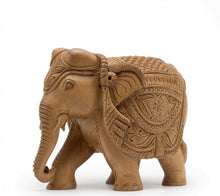 Handcrafted Wooden Elephant Figurine – Medallion & Floral Caparison Carvings | Indian Wood Art