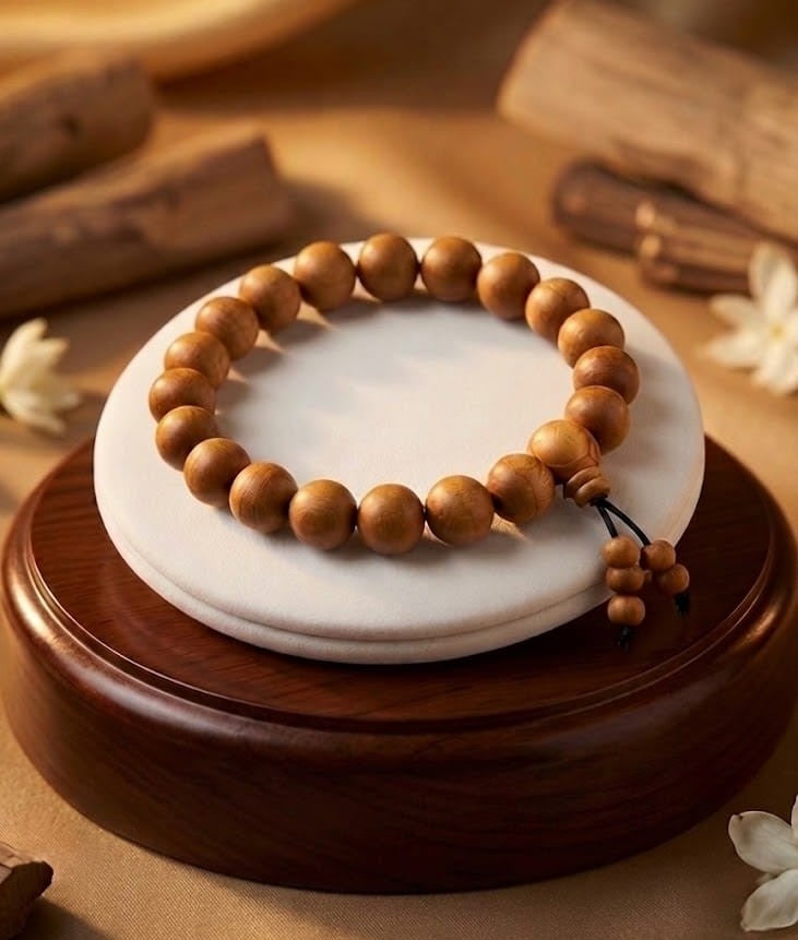 Original Chandan (Sandalwood) Bracelet – Natural Aromatic Wood Beads | Spiritual Jewellery