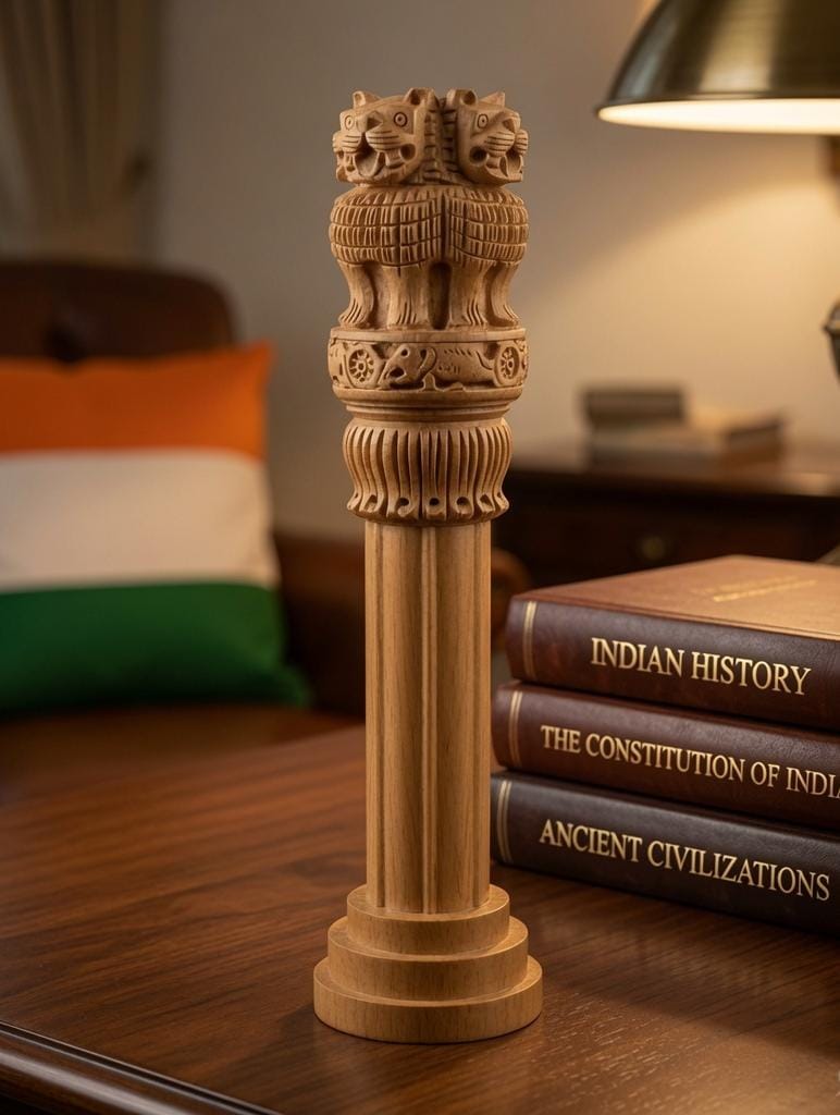 Handcrafted Wooden Ashoka Pillar (Stambh) Figurine – National Emblem of India | Patriotic Décor