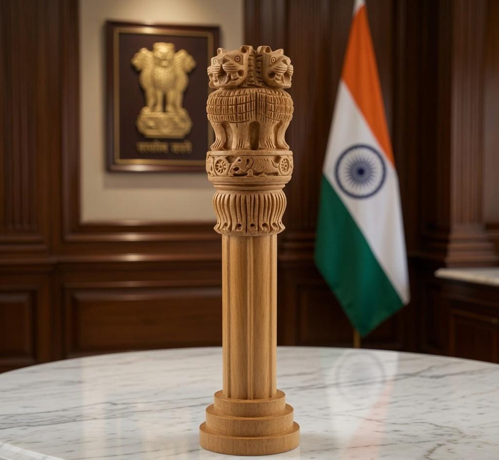 Handcrafted Wooden Ashoka Pillar (Stambh) Figurine – National Emblem of India | Patriotic Décor
