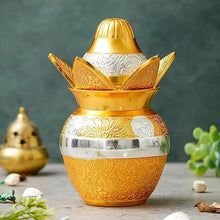 Handcrafted Gold-Finish Kalash with Lotus Lid