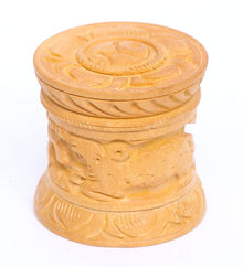 Handcrafted Wooden Decorative Box with Lid – Elephant & Floral Carved Cylinder