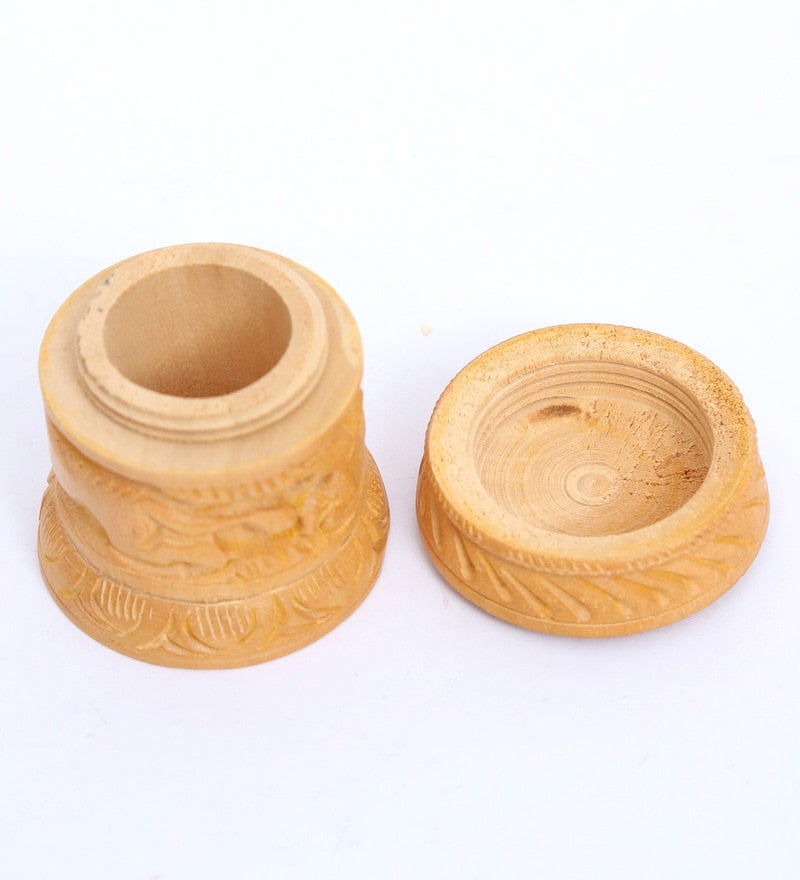 Handcrafted Wooden Decorative Box with Lid – Elephant & Floral Carved Cylinder