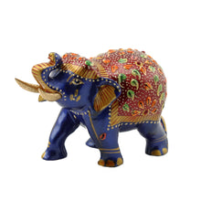 Meenakari Art Elephant Figurine – Royal Blue & Red Enamel Floral Caparison | Indian Craft
