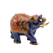 Meenakari Art Elephant Figurine – Royal Blue & Red Enamel Floral Caparison | Indian Craft