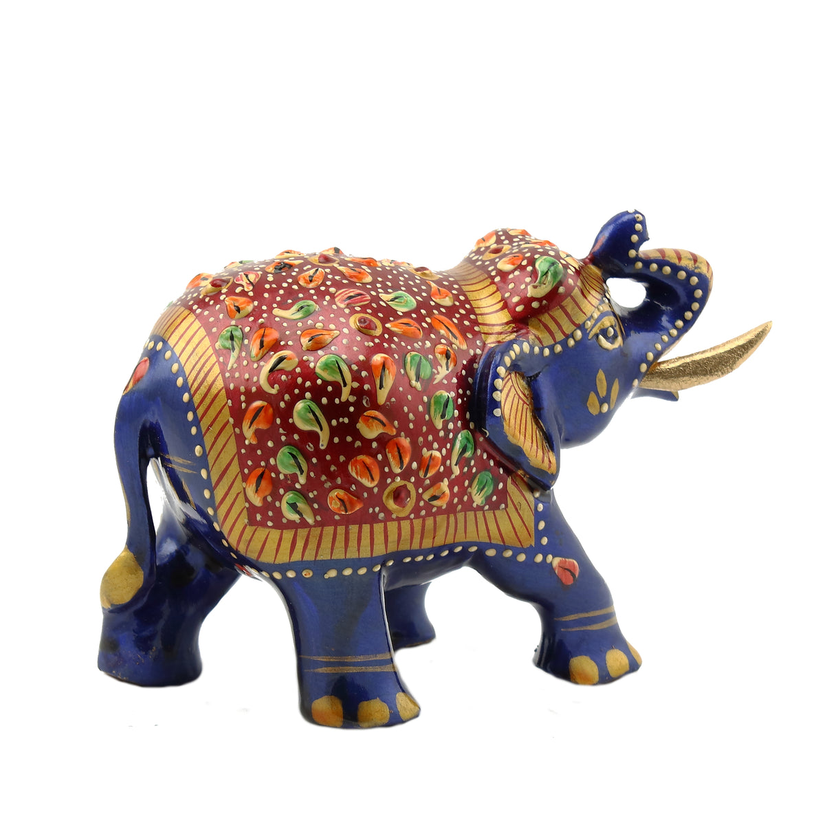 Meenakari Art Elephant Figurine – Royal Blue & Red Enamel Floral Caparison | Indian Craft