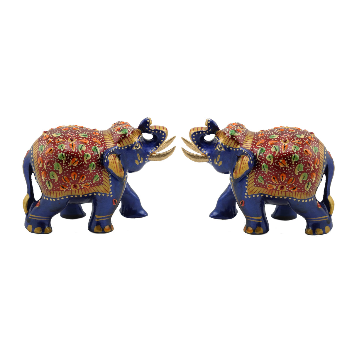 Meenakari Art Elephant Figurine – Royal Blue & Red Enamel Floral Caparison | Indian Craft