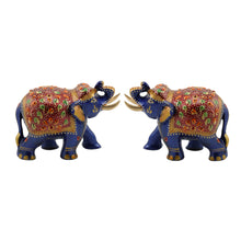 Meenakari Art Elephant Figurine – Royal Blue & Red Enamel Floral Caparison | Indian Craft