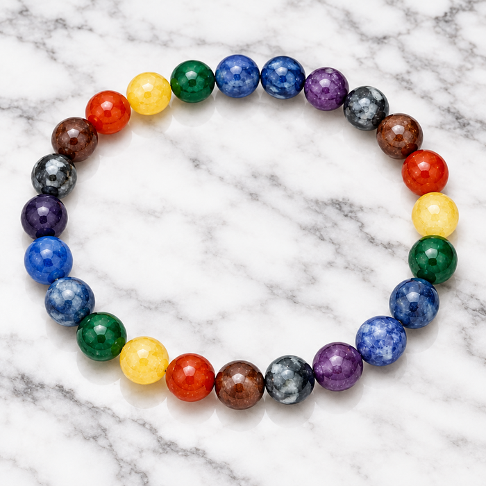 7 Chakra Single Bracelet – Natural Gemstone Beads | Complete Chakra Balancing Jewellery