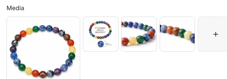 7 chakra single bracelet with multi coloured natural gemstone beads representing all seven chakras shown from multiple angles with product label card