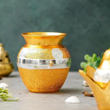 Handcrafted Gold-Finish Kalash with Lotus Lid