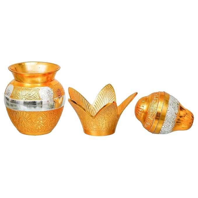 Handcrafted Gold-Finish Kalash with Lotus Lid